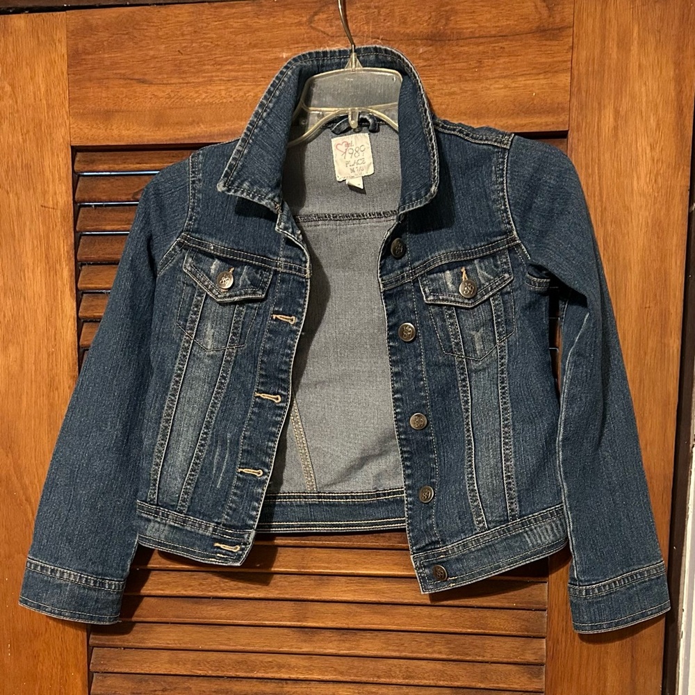 EST 1989 PLACE Girls Denim Button Up Cotton Jean Jacket w Pockets Size M 7/8